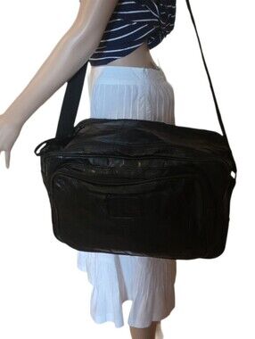 Vintage 90s Seville Unisex Black Patchwork Leather Travel Duffle Bag